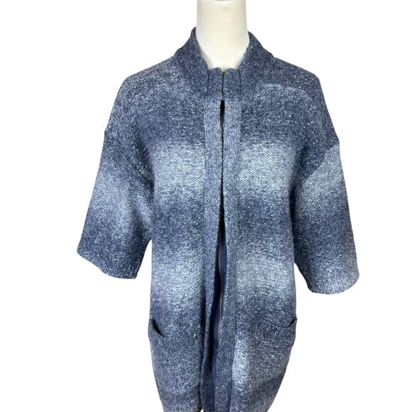 Chico's Sz 2 Blue Gray Knit Wool Blend Zip Up Long Cardigan Layering Sweater - Picture 4 of 12
